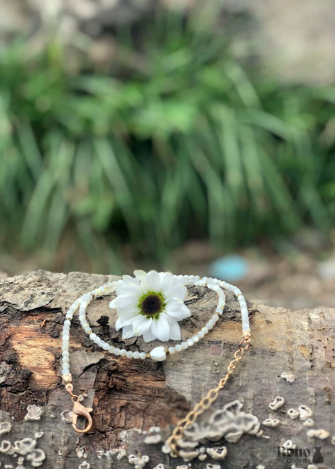 Boho Necklace,Seed Bead Choker, Black and White Crystal